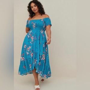 NWT Torrid challis off shoulder floral wrap midi dress 2x